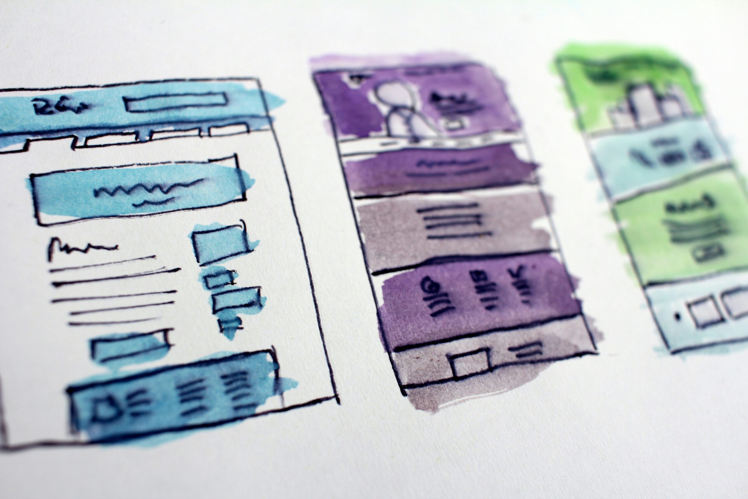 wireframe drawings of a webpage